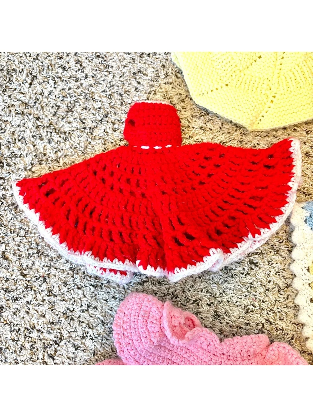 Vintage Handmade Crochet Doll Clothes Lot – Dresses, Hats & Granny Square Shawls